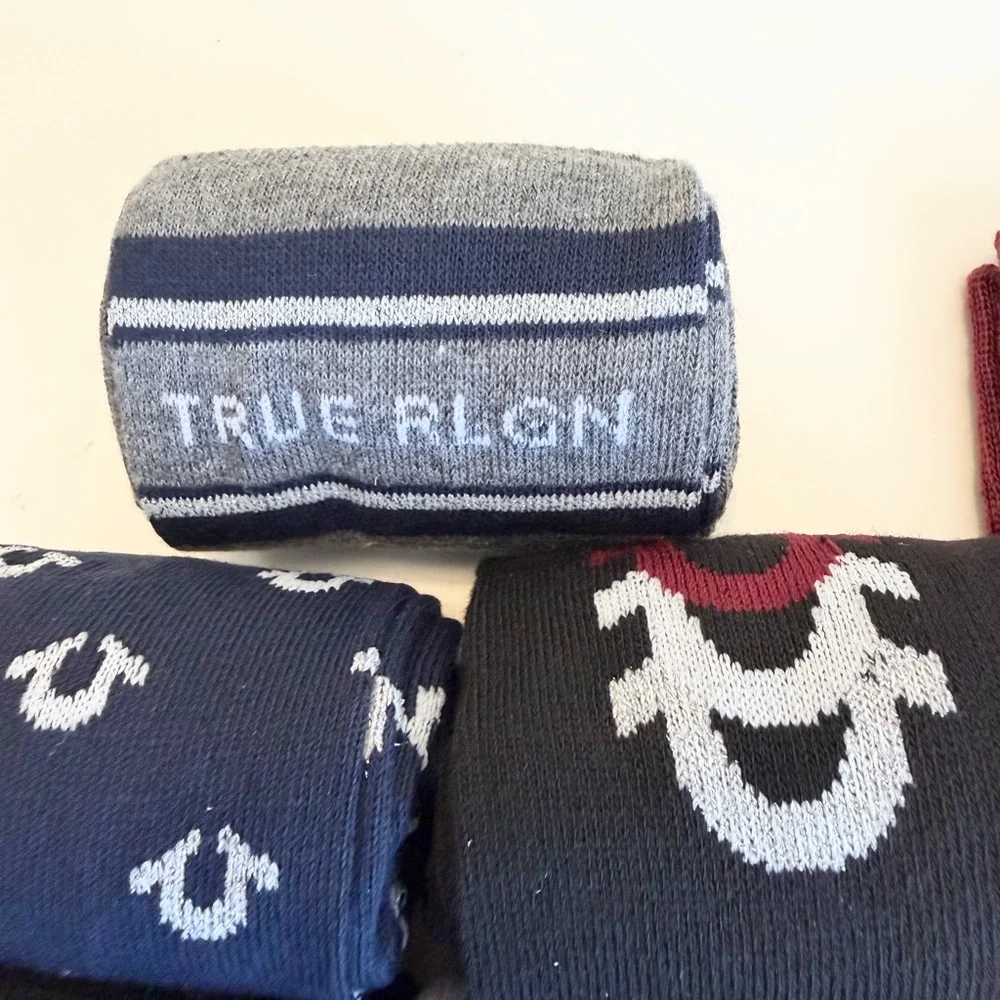 True Religion 6-Pack Crew Socks with silver threads for shoe size 8-12.5 NWT